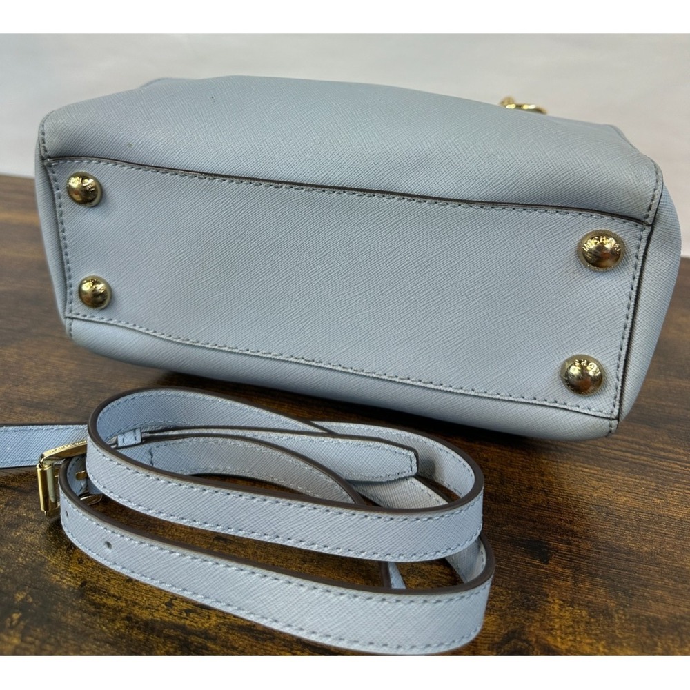 Michael Kors Cynthia Satchel Pale Blue Saffiano Leather Chain Handle Handbag - Picture 10 of 16